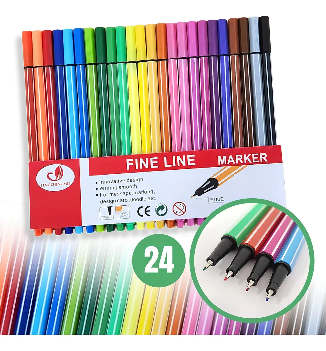 Kit Caneta Fine Line Cores Ponta Fina 0.4 mm Cor Da Ti Tinta Kit 24 cores CORPO COLORIDO