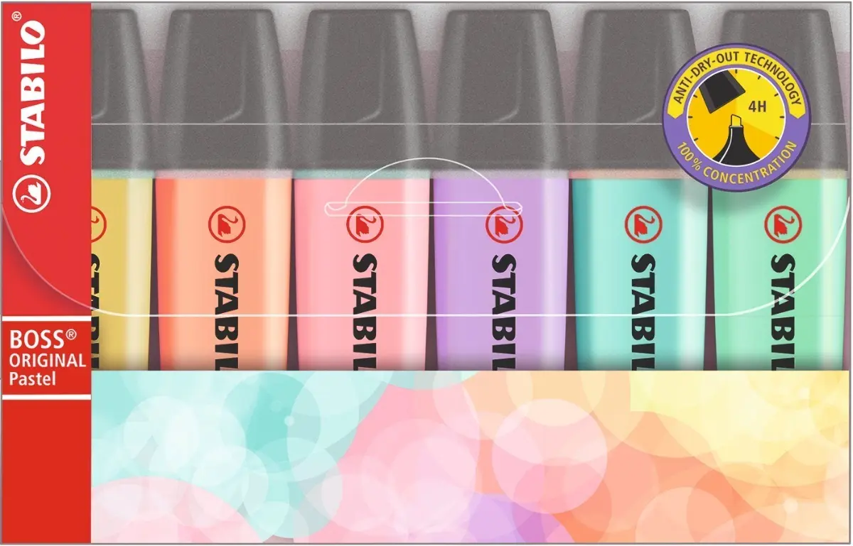 Pincel Marca Texto STABILO BOSS 6 Cores Tons Pastéis