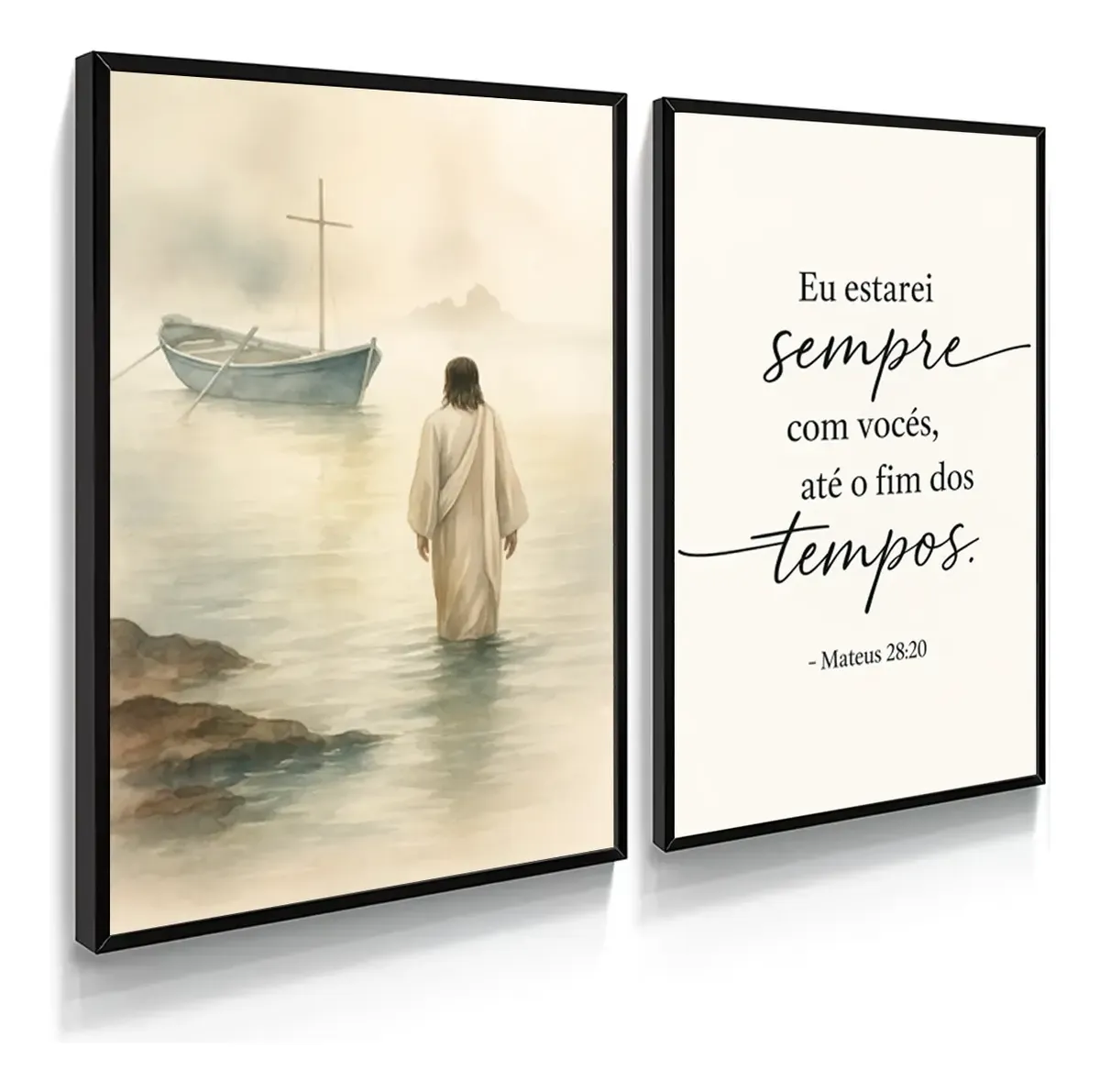 Kit 2 Quadros Jesus Bíblia Fé Cristão Versículo Mateus 60x42